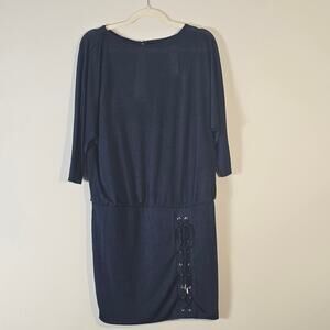 White house black market dark blue womens small 3Q lace up skirt blouse NWT